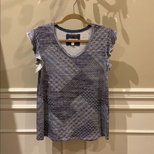 Blue ruffle-sleeved top